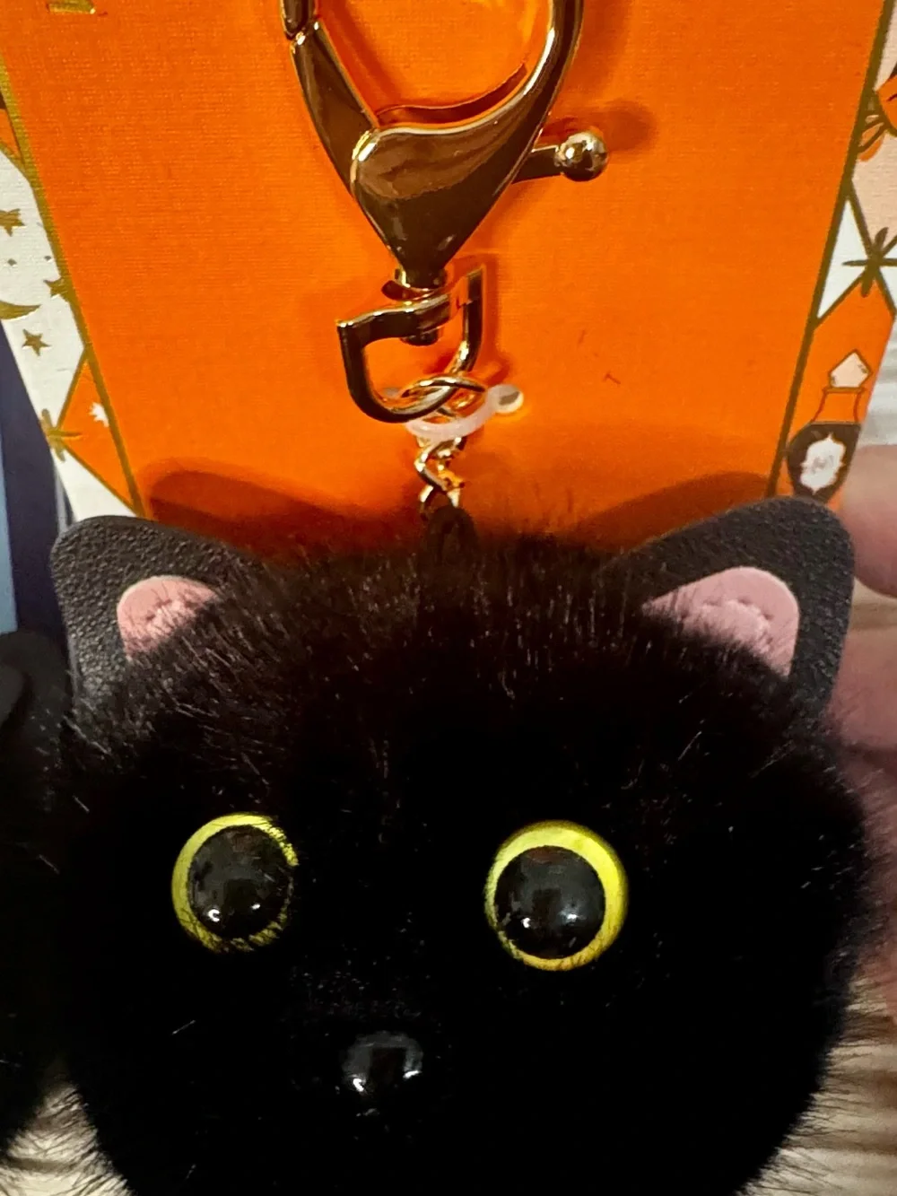 Piper Black Pom Pom Kitty Bag Charm Keychain and Matching Hair Clip